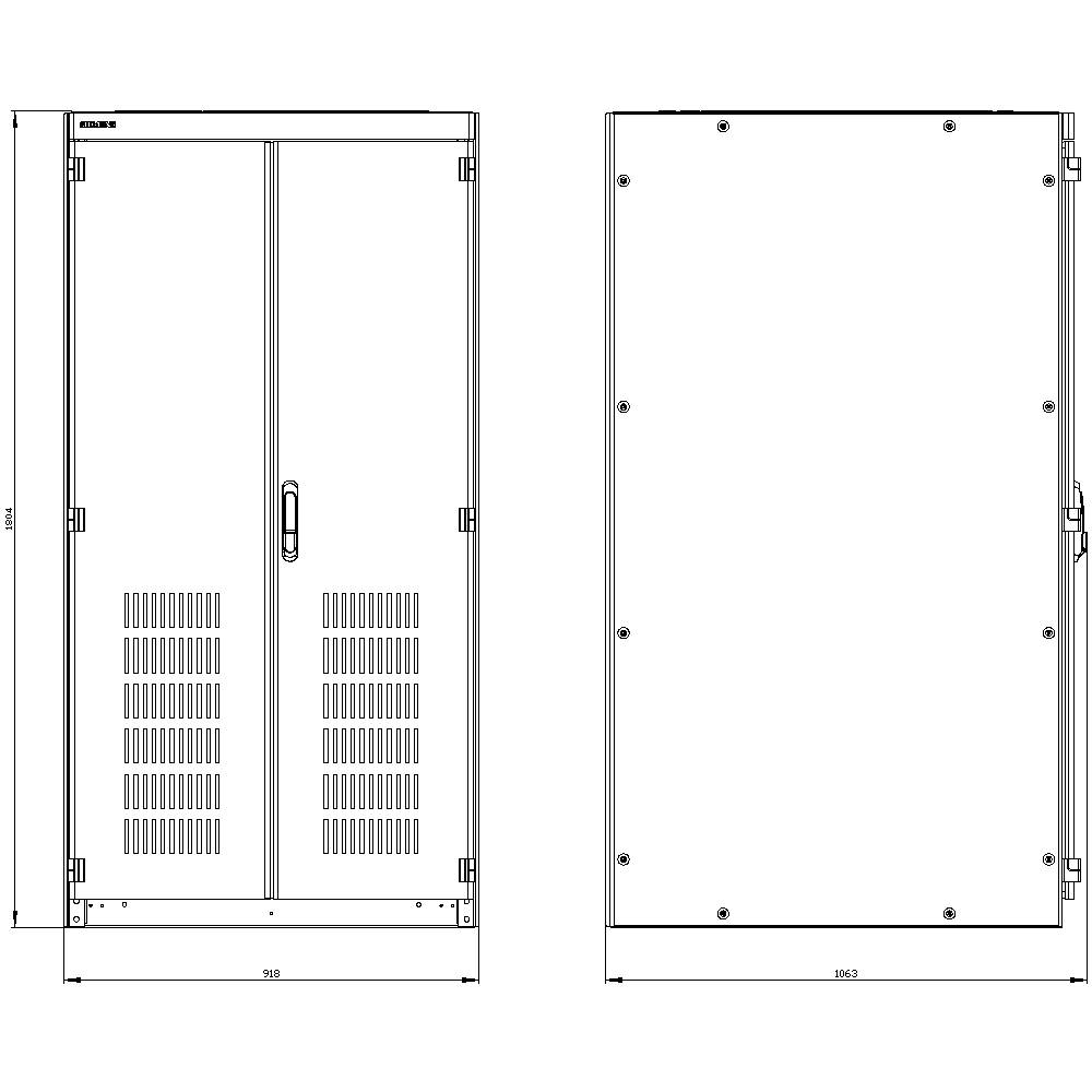 Drawing of a rectangular cabinet with ventilation grilles and handle. Dimensions 998 mm x 1622 mm. Front and side view.