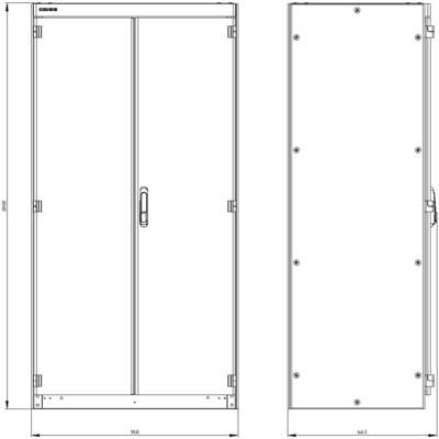 Technical drawing of a cabinet with front and side views. Dimensions: Height 1805 mm, Width 968 mm, Depth 663 mm.