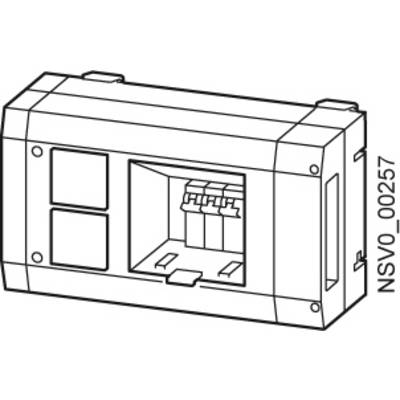 Drawing of a rectangular connection module. On the left, two empty expansion slots, on the right a RJ45 socket for network cables.