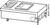 Technical drawing of a rectangular machine base with side openings and mounting hooks.
