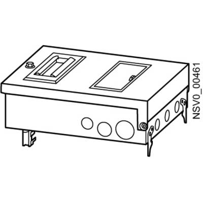 Drawing of a rectangular box with multiple openings and switches. On the side, the inscription 'NSV0_00461'.