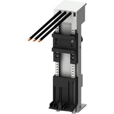 A technical component with vertical orientation, three protruding black cables and several components for mechanical connection.