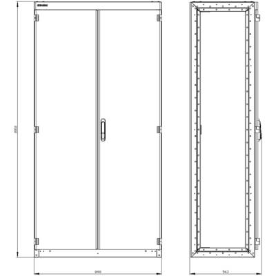 Drawing of a large electrical cabinet with detailed dimensions: width 1000 mm, height 2000 mm, depth 563 mm.