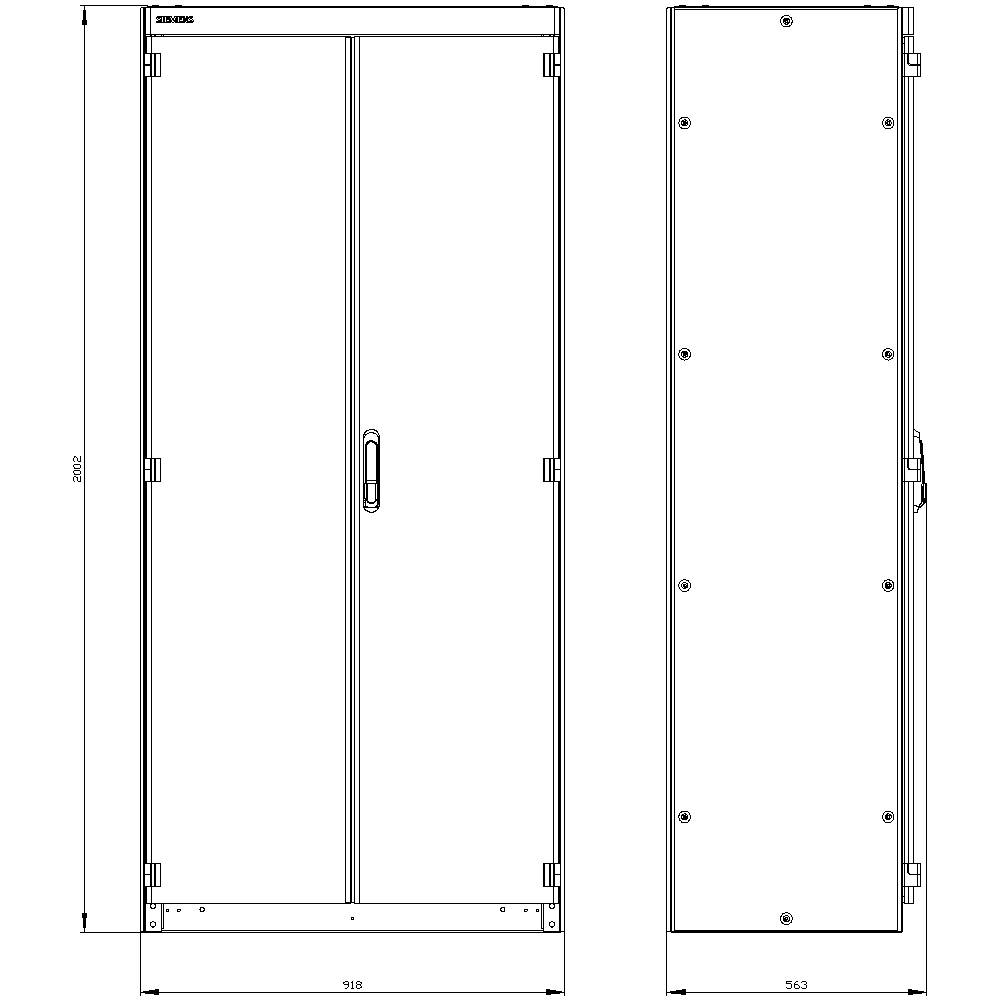 'Drawing of a cupboard with two doors and dimensions: 2828 mm height, 918 mm width, 765 mm depth. Left view shows front, right view shows side.'