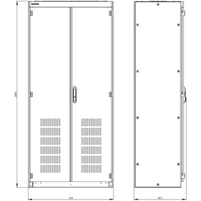 'Technical drawing of an electrical cabinet with front and side view. Dimensions: Height 2054 mm, Width 918 mm, Depth 365.3 mm.'