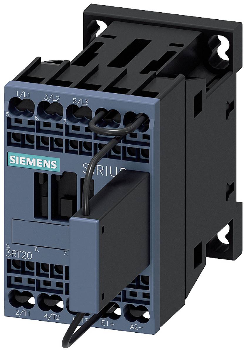 A Siemens contactor in technical design, with wiring connections and labelling.
