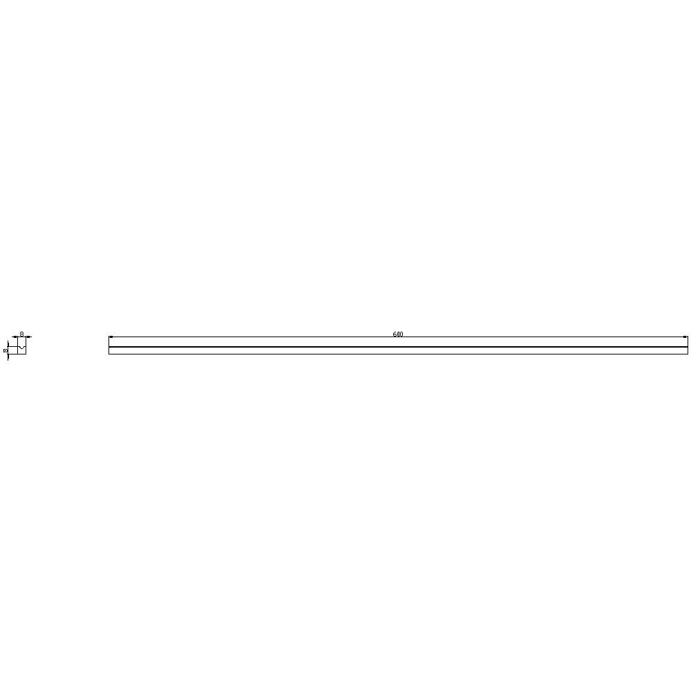 Technical drawing shows a line with a total length of 600. Scale symbol located in the top left.