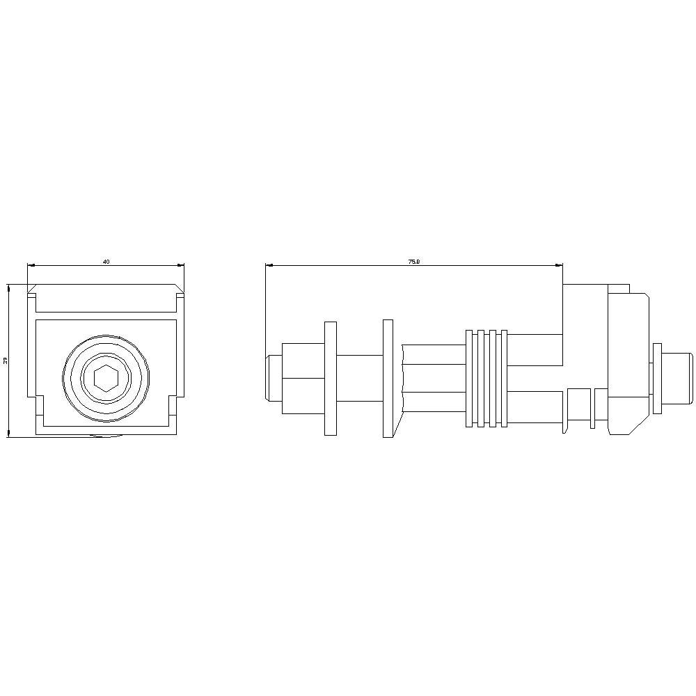 Technical drawing of a component with side and front view, showing dimensions and shape.