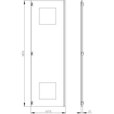 Technical drawing of a rectangular, vertical plate with precise dimensions. Height: 1874 mm, Width: 617.5 mm, Depth: 27 mm.