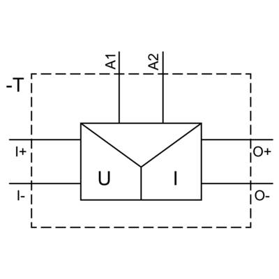 'Block diagram of an operational amplifier circuit with inputs U (I+, I-), outputs O (O+, O-), and control signals A1, A2.'
