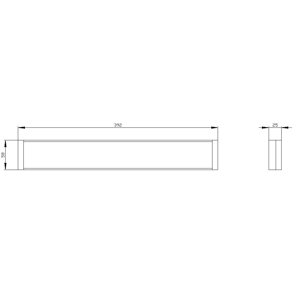 Technical drawing of a rectangular beam with dimensions 392 x 50 x 25 mm, shown from the side and front.