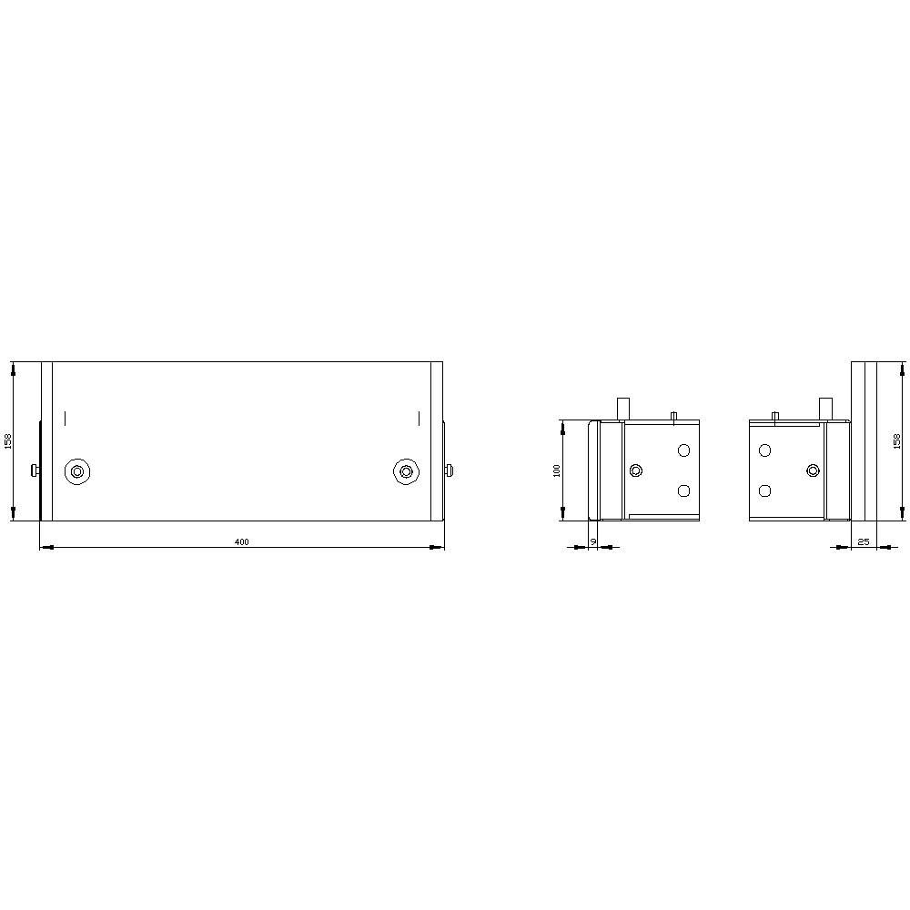 Technical drawing of a rectangular box with dimensions: Width 450 mm, Height 100 mm, Depth 100 mm. Front and side view.