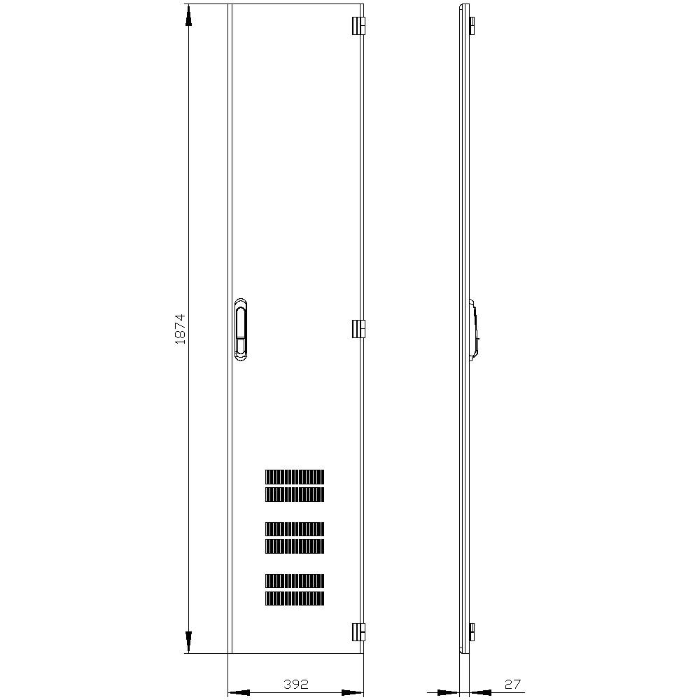 Vertical technical drawing of a rectangular enclosure with dimensions: height 1871 mm, width 392 mm, depth 27 mm.
