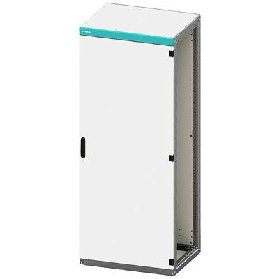 A white, rectangular cabinet with one door and a black handle. Ideal for housing electrical equipment or servers.