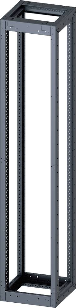 An empty, freestanding metal server rack without equipment, showing the structure and layout for housing servers.