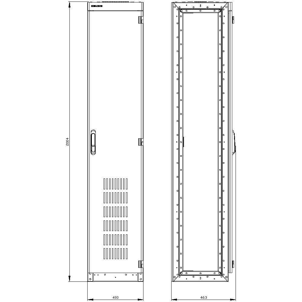 'Sketch of a metal locker with two views: Front view and side view. Dimensions: Height 1800 mm, Width 410 mm, Depth 463 mm.'