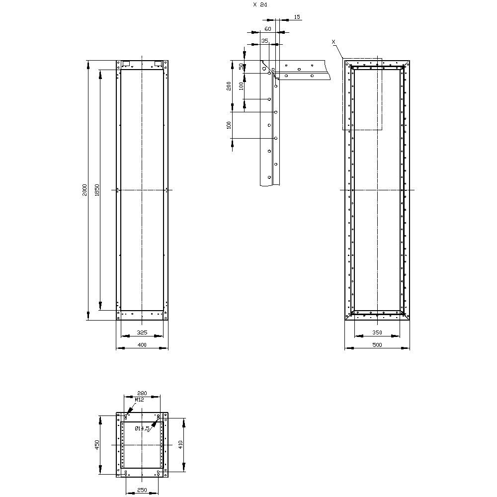 Construction drawing of a rectangular concrete pillar with dimension labels in millimetres, including width, height, and depth.