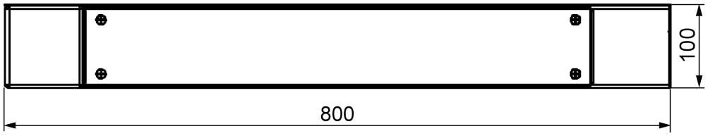 Technical drawing of a rectangular component with dimensions 800 x 100 mm.