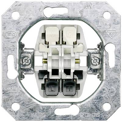 An electrical light switch in its mounting bracket, without a cover plate, with visible connections and fixing screws.