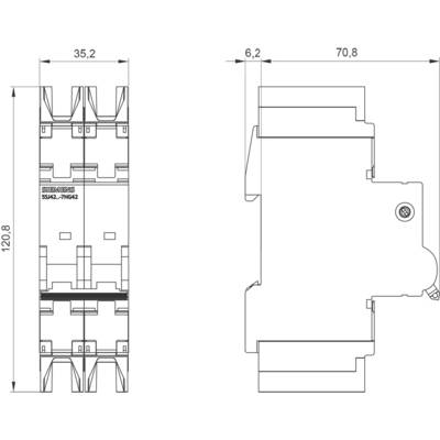 Technical drawing of an electrical switch with dimensions: height 120.8 mm, width 35 mm, depth 70.8 mm. Side and front views.