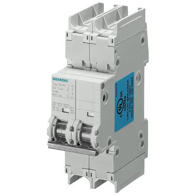 A Siemens electrical circuit breaker with two switches. It bears a blue label with technical specifications.