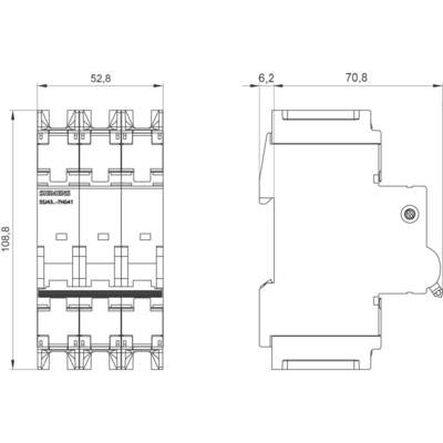 Technical drawing of an electrical component with dimensions: width 52.8 mm, height 100.8 mm, depth 70.8 mm.