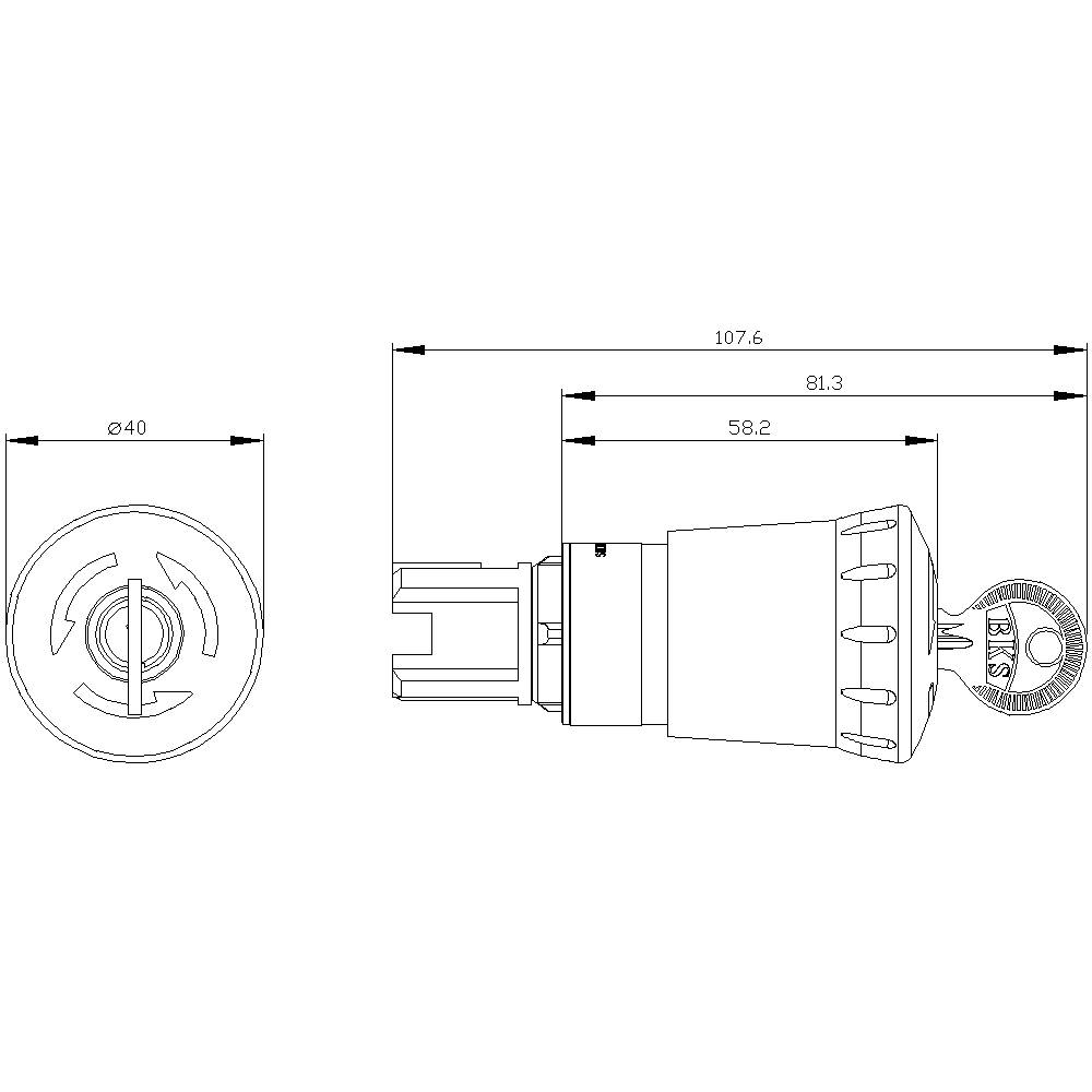 Technical drawing of a cylindrical component with dimensions of 107.6 mm length and 40 mm diameter; side and front view.