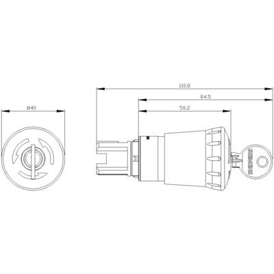 'Technical drawing of a cylinder lock with key.'
