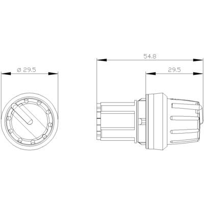 A technical drawing shows a cylindrical connector with dimensions of 54.8 mm in length and 29.5 mm in diameter.