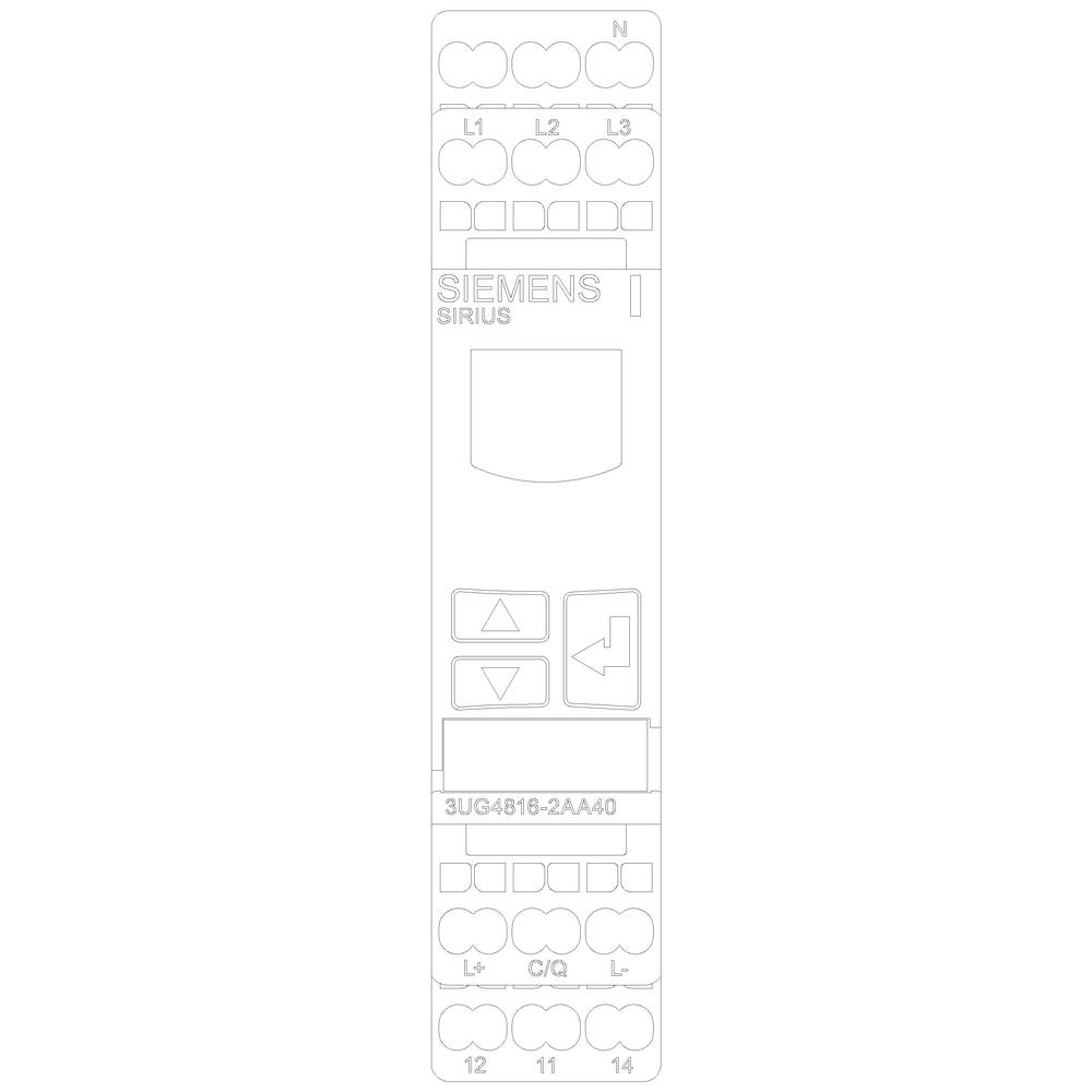 Electronic device with Siemens Sirius inscription, buttons for settings and indicator lights. Connection terminals at the top and bottom.