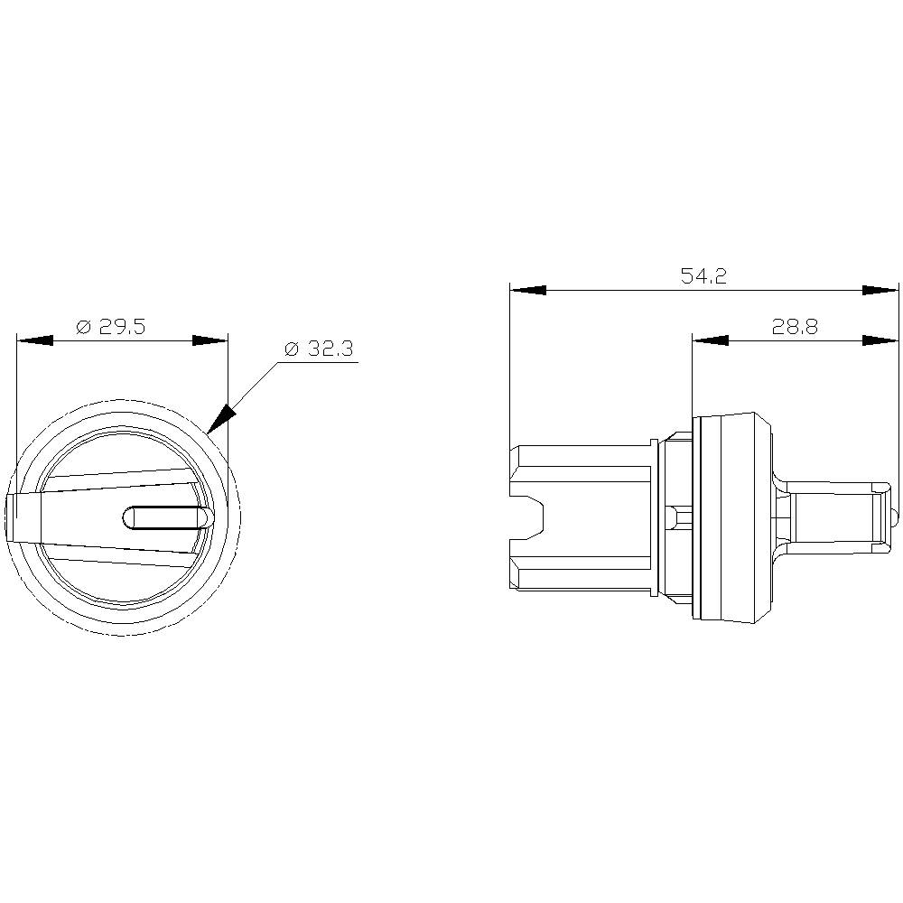 Technical drawing of a screw with side and top views. Dimensions: Length 54.2 mm, diameter 32.3 mm and 29.5 mm.