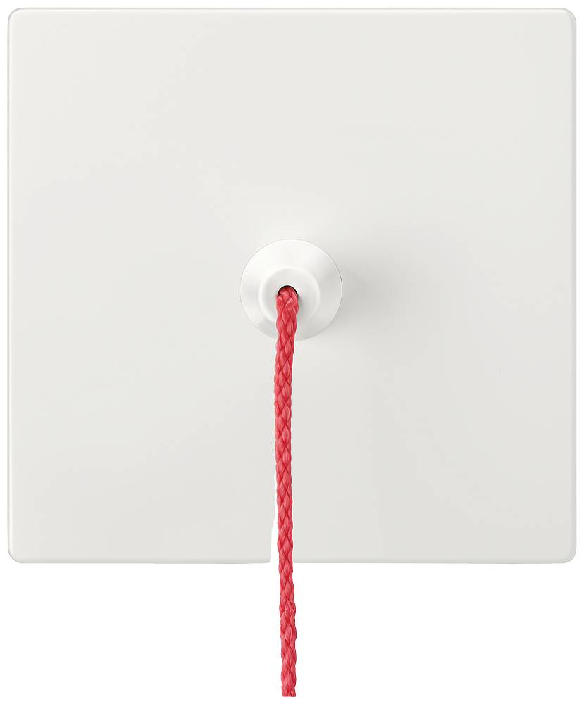 White socket with a red pull cord in the centre, against a neutral background.