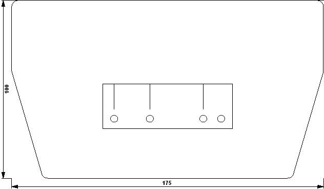 Rectangular technical drawing with dimensions: width 175, height 100. A smaller rectangle with four circles in the centre.