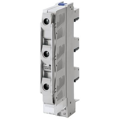 Electrical circuit breaker in a grey housing with three round fuse elements, labelled 'Siemens'. Suitable for DIN rail mounting.