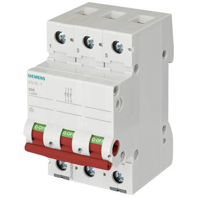 'Three-phase circuit breaker by Siemens with toggle switches and labels, suitable for up to 63A and 400V.'
