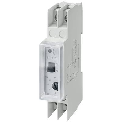 A white electrical measuring device in an elongated shape with a switch and scale. Markings on the side show a circuit diagram.