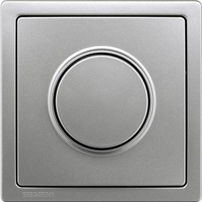 A silver rotary dimmer switch for light regulation in a room, mounted on a square plate. Brand name located in the bottom left.