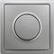 A silver rotary dimmer switch for light regulation in a room, mounted on a square plate. Brand name located in the bottom left.