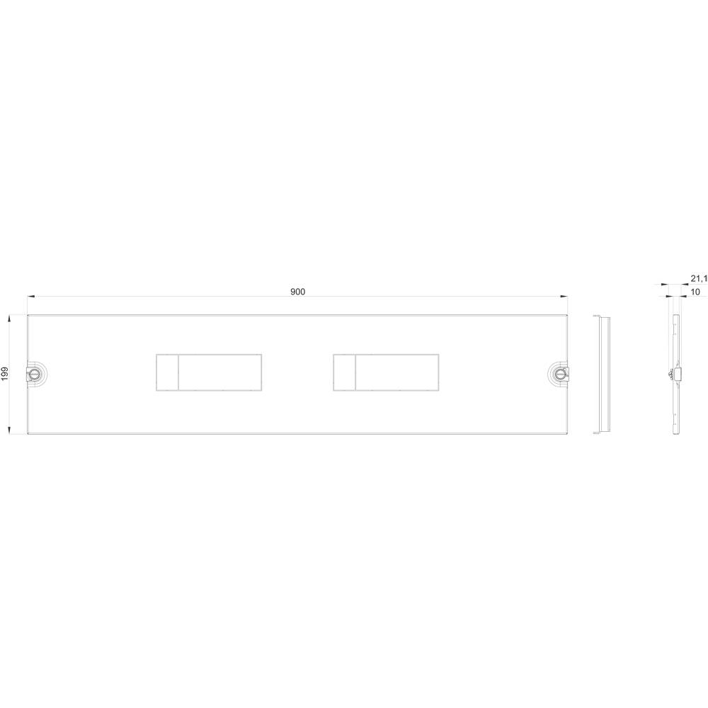Technical Drawing: Rectangular Plate 900 mm x 150 mm with Rectangular Cut-outs. Dimensions and Cross-section on the Right.