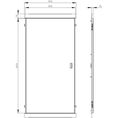 Door design sketch with dimensions: 1,693 mm height, 924 mm overall width. Door width 894 mm. Side view shows 30 mm thickness.