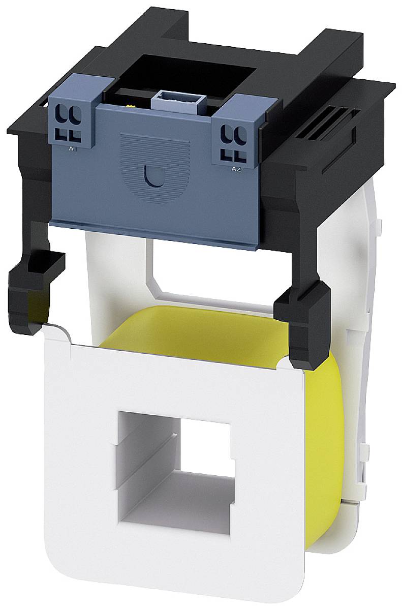 Electromagnetic Relay: Black casing, blue connection at the top, yellow coil body underneath, for controlling electrical circuits.