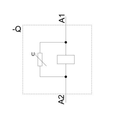 Diagram of an electrical circuit diagram: Two points A1 and A2 connected by a rectangle with a capacitor symbol U. Point Q shows the output.
