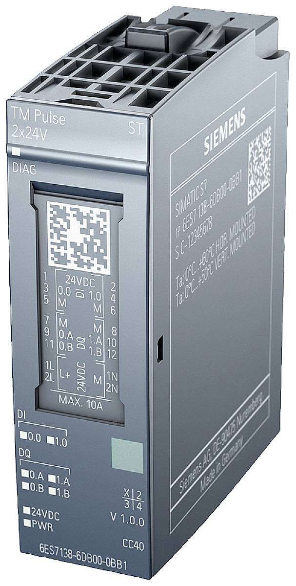 Electronic device by Siemens, possibly a module for control or monitoring, with QR code and technical details on the front.