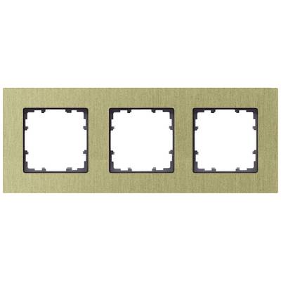 Triple wooden-effect frame, empty, for mounting switches or sockets in an interior design or technical project.