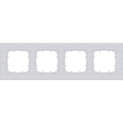 Four-way metal socket cover plate, rectangular, arranged side by side.