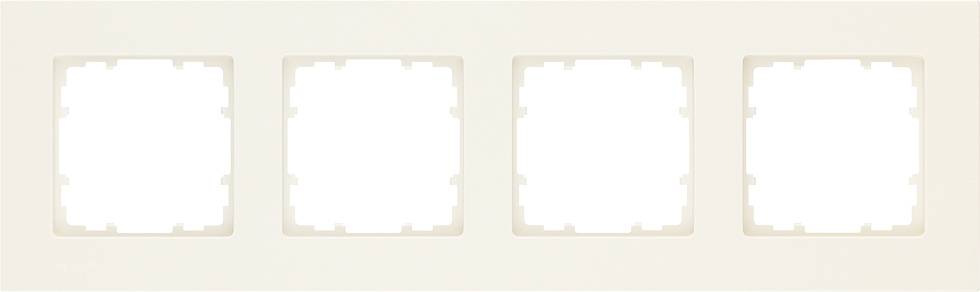 Four-gang frame in white plastic for wall-mounting of switches or sockets.