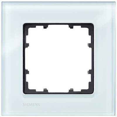 A blank Siemens light switch frame with glass optics, square in shape, showcases the design for a modern electrical switch.