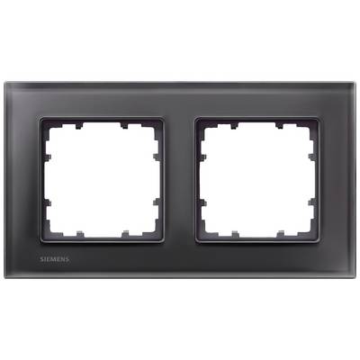 Double-gang frame for switches or sockets, dark grey, rectangular, with space for two modules. Manufacturer's name located top left.