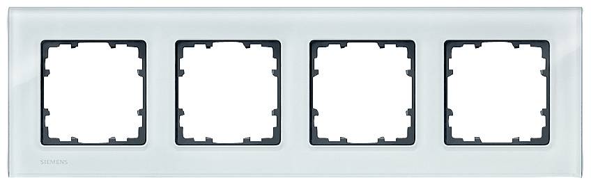Four-gang frame for electrical switches or sockets, without inserts, in a neutral colour.