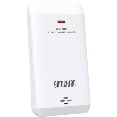 A white Eurochron hygro-thermo sensor with 433MHz radio frequency for measuring temperature and humidity.